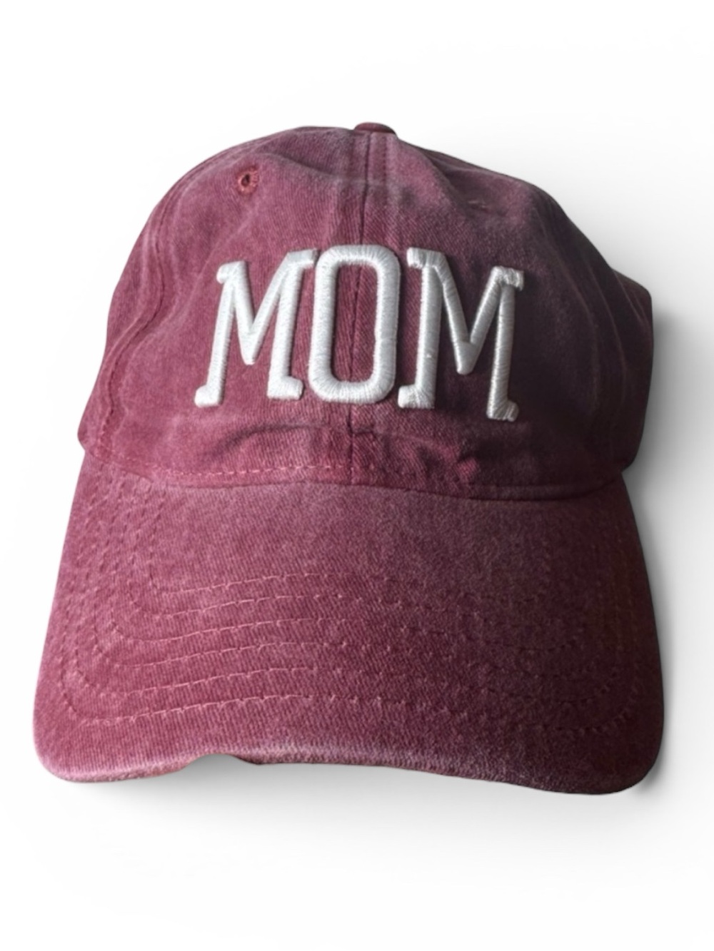 MOM Embroidered Hat Baseball Cap - Burgundy Distressed
